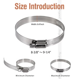 Horiznext 9 inch stainless steel hose clamp, adjustable metal worm gear assortment kit for water pipe (2 pcs)