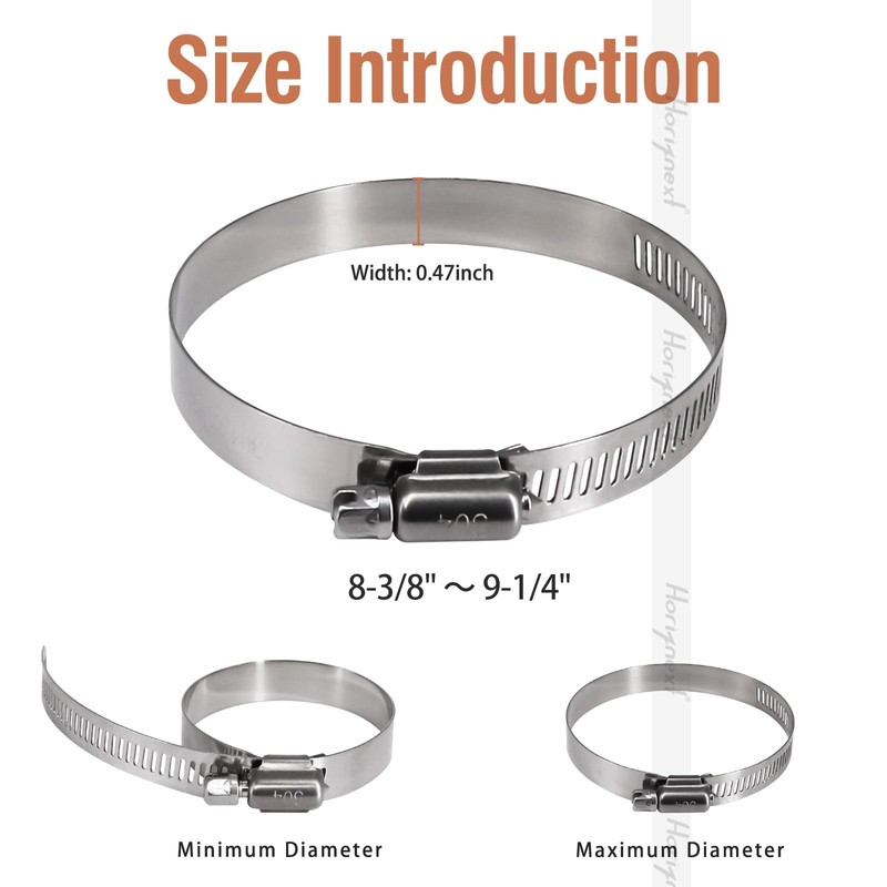 Horiznext 9 inch stainless steel hose clamp, adjustable metal worm