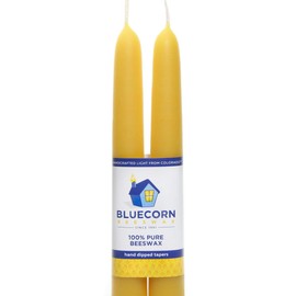 Bluecorn Beeswax 100% Pure Raw Wax Tapers, 4-Pair (8 Candles) - 8-Inch, Raw