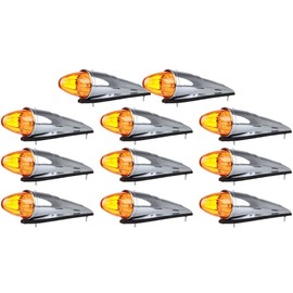 cciyu 11x Truck Cab Marker Light 17 LED Torpedo Cab Marker Lights Chrome Heavy Duty Trucks Replacement for International Kenworth/Peterbilt/Freightliner/Mack Amber Top Roof Running Light
