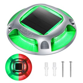 AGPTEK Solar Driveway Lights Outdoor 1 Pack, 2 Color Modes LED Deck Dock Marine Waterproof Security Marker Lights for Step Sidewalk Stair Garden Pathway Walkway Yard(Green/Red)