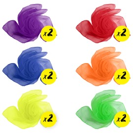 Diabolo Freizeitsport Juggling Cloths 60 x 60 cm (Set of 12) – Colourful Chiffon Cloths for Dance, Gymnastics & Rythmic – Silk Scarf for Pekip, Dance Cloth, Sensory