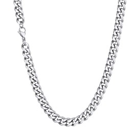 U7 Male Cuban Chain Necklace Men 24 Inch Stainless Steel Silver Color Chain Mens, Women
