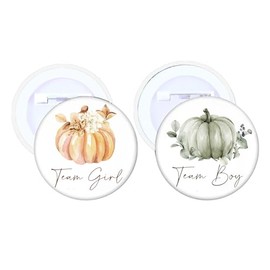 Whaline 50 Pcs Fall Pumpkin Gender Reveal Button Pins Team Girl Boy Buttons Badges for Autumn Thanksgiving Baby Shower Party Favors Game Supplies, 1.8 In