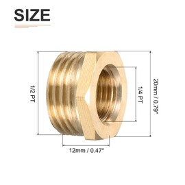 DTGN 1/2 PT Male x 1/4 PT Female Brass Pipe Fitting - 2Pack - Good for Pipe Connection - Brass Reducer Adapter - Gold Tone
