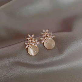 Endless Womens Earrings Gold Plated Opal Pearl Elegant Crystal Flower Trendy Modern NEW!