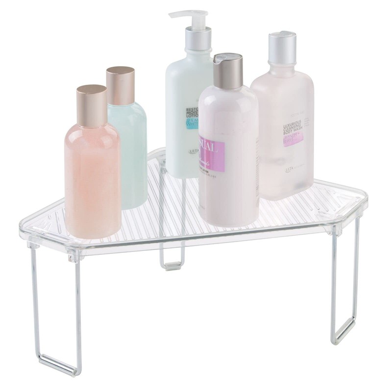 mDesign Plastic/Steel Corner Stackable Rack, Storage Organizer Shelf for Bathroom,