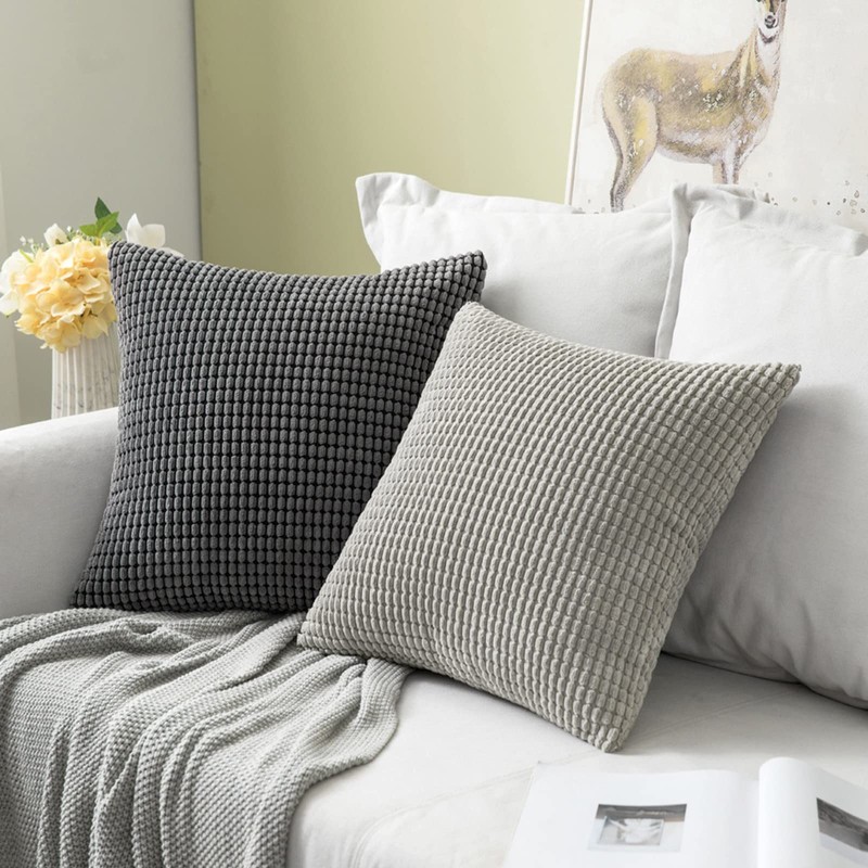 MIULEE Set of 2 Decorative Corduroy Grey Cushion Covers 18x18