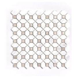 Tenedos TDMS-BDCD-105 Bianco Dolomite with Beige Square Dots Diamonds Pattern Polished Marble Mosaic Floor and Wall Tile for Bathroom, Bathroom, Kitchen Backsplash - 5 Sheets (5 Sq.Ft.)