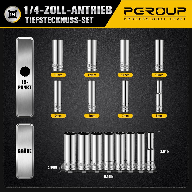 PGROUP Long 12-Point 12-Point Multi-Tooth Socket Spanner Spanner Socket 1/4
