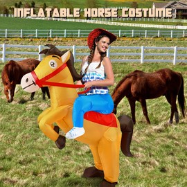 Amlisia Inflatable Horse Costume, Inflatable Horse Costume Adults Inflatable Cowboy Riding Horse Costume Funny Blow up Ride on Horse Costume for Men Women Fancy Dress Up Cosplay Party