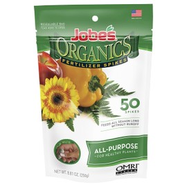 Jobe’s Organics All Purpose Fertilizer Spikes, Easy Plant Care Fertilizer for Vegetables, Flowers, Shrubs, Trees, and Plants, 50 Count