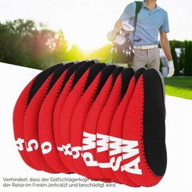 Golf Club Covers Set, 10 Pieces Neoprene and Faux Leather Covers for Iron and Wood (Red)