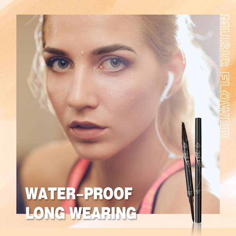 Music Flower eyebrow pencil,Dual-Ended Microfilling Eyebrow Pen, Liquid Eyebrow Pen