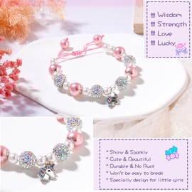 Alissl Unicorn Birthday Gifts for Girls, Adjustable Pink Pearl Bracelet Christmas Gifts for 5 Year Old Daughter Niece Granddaughter Teen Girls