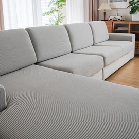 QIANMEW Couch Cushion Covers, Comfort Soft Magic Sofa Covers Washable Stretch Resistant Slipcovers for Sectional and L Shaped Seats Furniture Protectors for Pets (1PC Back Couch Cover, Light Gray)
