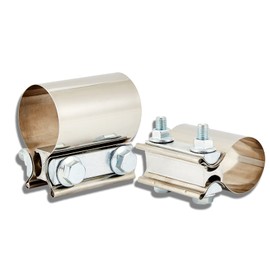 Floshine 2.25'' Butt Joint Band Clamps,Exhaust Muffler Clamp 2 PCS，2.25 in Exhaust Pipe Clamps Sleeve Stainless Steel