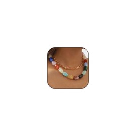 Layered Gemstone Necklaces for Women Statement Necklace Colorful Boho Bead Choker Necklace Surfer Beach Necklace Beach Jewelry for Women Gift Trendy Necklaces for Women 2024