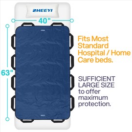 ZHEEYI Bed Positioning Pad with Reinforced Handles 63" x 40" Washable Patient Transfer Slide Sheet for Body Lifting, Turning, Repositioning, for Elderly, Incontinence, Caregiver, Navy Blue