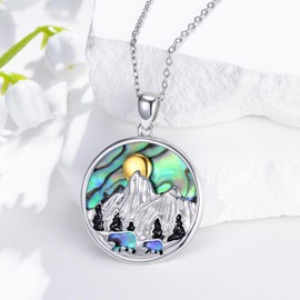 Suiknsn Mountain Necklace for Women 925 Sterling Silver Abalone Shell Polar Bear Pendant Necklaces Outdoor Jewelry Hiking Birthday Gifts for Girlfriend Daughter