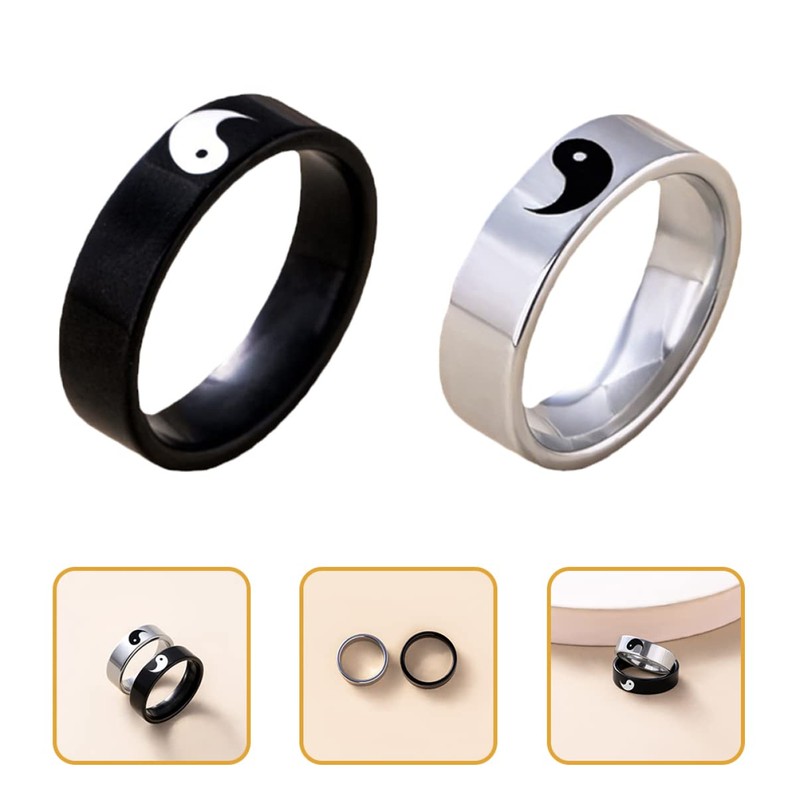SAFIGLE 2sets 2pcs Couple Rings Decorative Tai Chi Gossip Sign