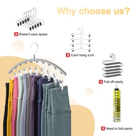 Volnamal Legging Organizer for Closet, Metal Yoga Pants Hanger w/Rubber Coated 4 Pack w/10 Clips Hold 40 Leggings, Hangers Space Saving Hanging for Closet Organizers and Storage-Gray