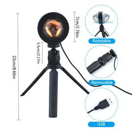 Sunset Lamp, Sunset Projection Lamp, Sunset Lamp, 3 Colours, Rainbow Projection Lamp, 180° Rotation, Romantic Visual Mood Lamp, Lighting Bedroom Decoration