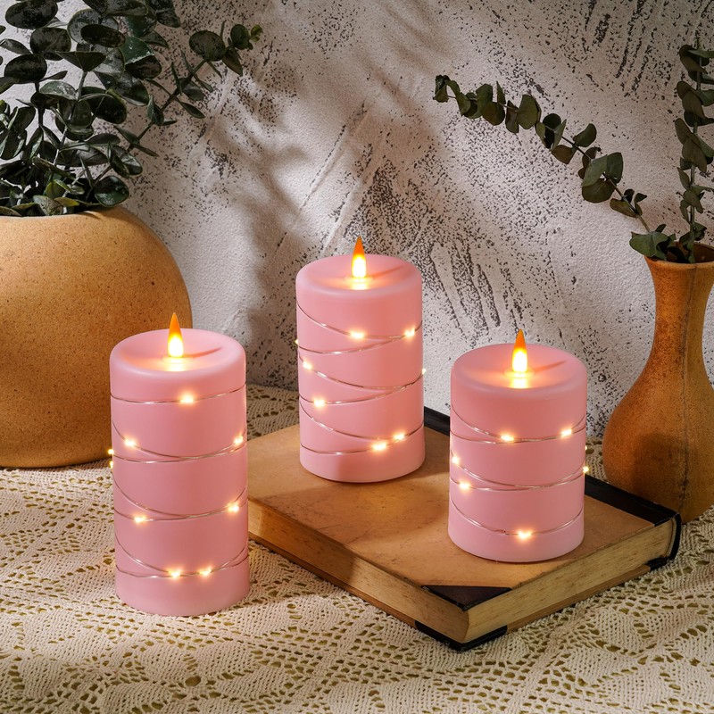 Fanzir Rose Pink Flameless Candles with String Lights Battery Operated