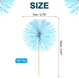 PATIKIL Firework Cupcake Toppers, 50 Pcs Sparkle Tinsel Cupcake Picks Birthday Party Graduation Wedding Foil Decor Cocktail Food Fruit Toothpicks Christmas, Blue