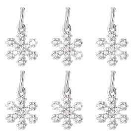 WADORN 6Pcs Cubic Zirconia Snowflake Charm, 925 Sterling Silver Rhinestone Snowflake Pendant with Hole Sparkling Fashion Jewelry Dangle Gift for DIY Earrings Bracelets Necklaces Birthday Christmas