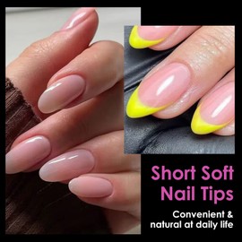 Short Almond Soft Gel Nail Tips, Melous 240PCS Pre Buff Full Cover Nail Tips Half Matte Gel x Nail Tips