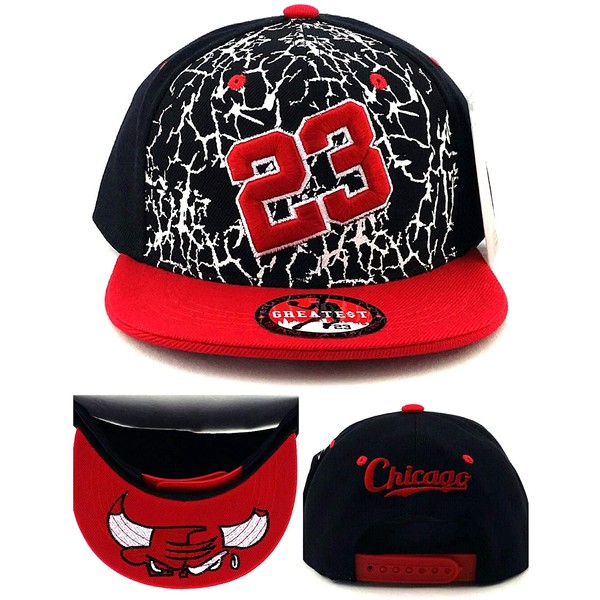 Greatest 23 Chicago New MJ Crackle Cracked Cement Bull Head Black White Red Cement Era Snapback Hat Cap