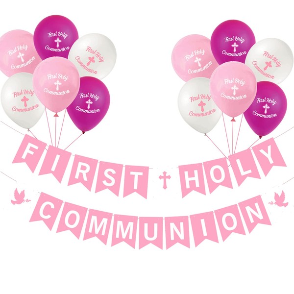 Elicola First Communion Decorations for Girls Including Pink First Communion