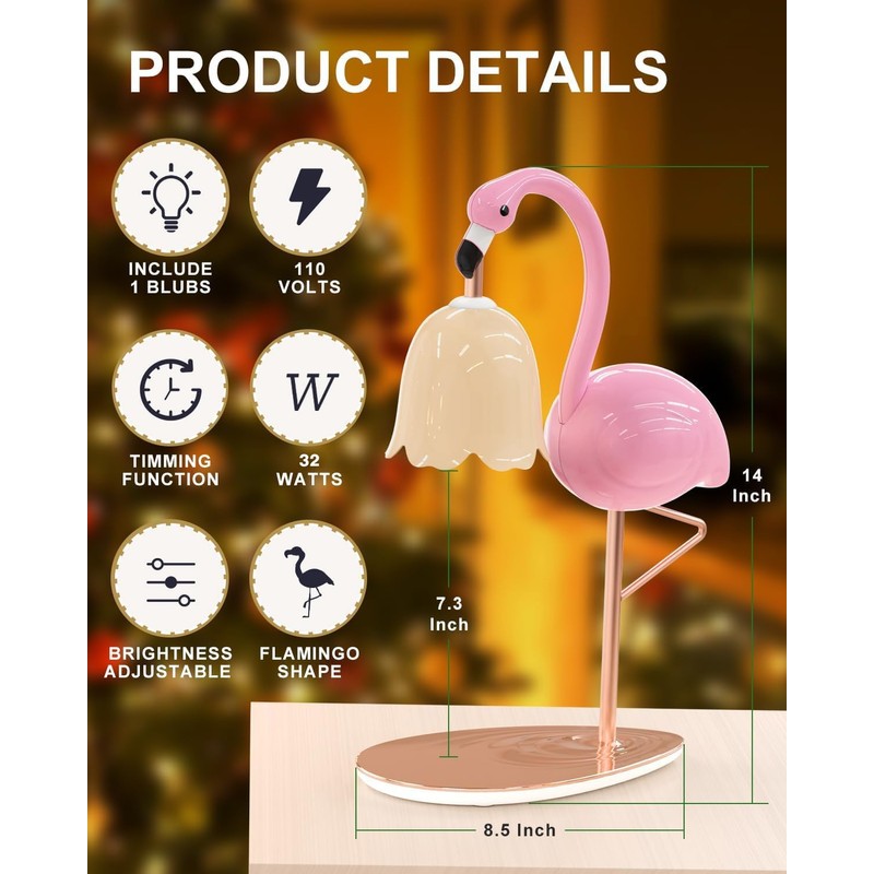 CODOGOY Fragrance Candle Warmer Flamingo Lamp with Timer, Dimmable, Halogen,
