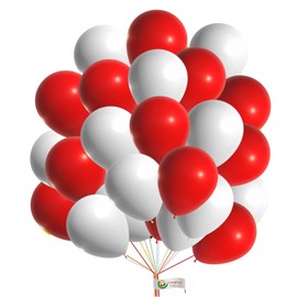 Red & White Balloons - 10 inch Plain Balloons for Party, Latex Birthday, Wedding, Engagement, Baby Shower Decoration - Pack of 50
