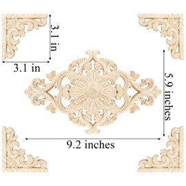 Coloch 20 Pcs Wood Appliques and Onlays for Furniture, 4 Sets Decorative Wooden Applique Carved DIY Decals for Bed, Door, Cabinet, Dresser, Wardrobe, Furniture Decoration, 2 Sizes