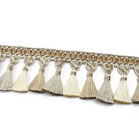 Fenghuangwu - Borla de flecos hecha a mano, 10 cm de diámetro, borlas tejidas a mano para bricolaje, decoración, mantel, decoración del hogar, color beige