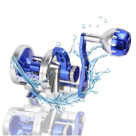 Heavy Duty Saltwater Slow Jigging Reel 30kg Max Drag Trolling Ready 6.3:1 Gear Ratio High Strength Aluminum Body Fishing ReelSpool Capacity: TC100, Color: Blue right