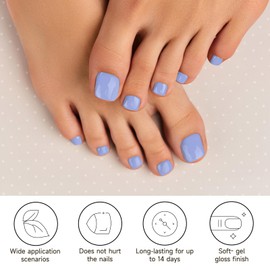 DUKASOU Semi Cured Gel Pedicure Strips, 32 Solid Color Gel Toenail Stickers Full Nail Wraps for Women Girls Kids, Includes Prep Pads, Nail File & Wood Stick (Mysterious Blue)