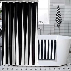 Black and White Striped Bathroom Shower Curtain, Piano key Pattern Printed Design Waterproof Fabric Bathroom 183 cm x 183 cm Black and White Curtain
