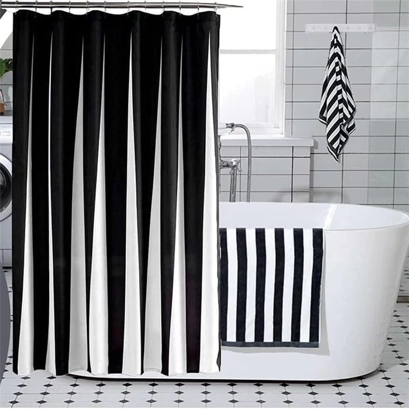 Black and White Striped Bathroom Shower Curtain, Piano key Pattern