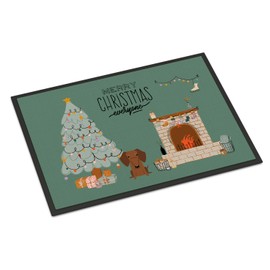 Caroline's Treasures CK7693MAT Red Brown Dachshund Christmas Everyone Doormat 18x27 Front Door Mat Indoor Outdoor Rugs for Entryway, Non Slip Washable Low Pile, 18H X 27W