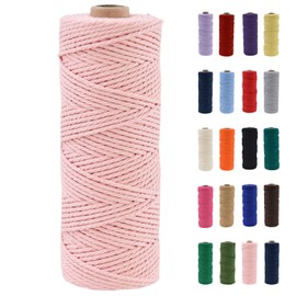 POPOYU 2mm Macrame Cord,100m Natural Cotton Macrame Rope,Light Pink Macrame Cotton Cord Twine Rope Craft String Without Chemicals for DIY Crafts,Macrame Art,Gift Wrapping,Christmas Wedding Decor