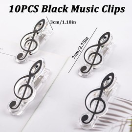 WANDIC Sheet Music Clips, Pack of 10 Plastic Music Stands Sheet Book Side Clip Transparent Music Stationery for Music Book Holder Black 1