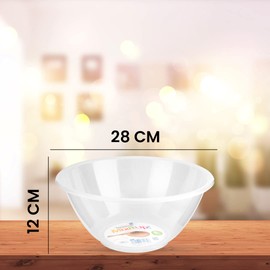 Homeshopa Plastic Mixing Bowl, 1 Pack 5 Litre Reusable Kitchen Cooking Serving Bowl, Non Slip Base, Compact & Stackable, Popcorn Salad Bowl for Food Prep Baking, Dishwasher Safe, 28cm Clear