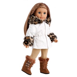 Winter Fun - 3 Piece Outfit - Ivory Parka with Leggings and Boots - 18 Inch Doll Clothes (Doll not Included)