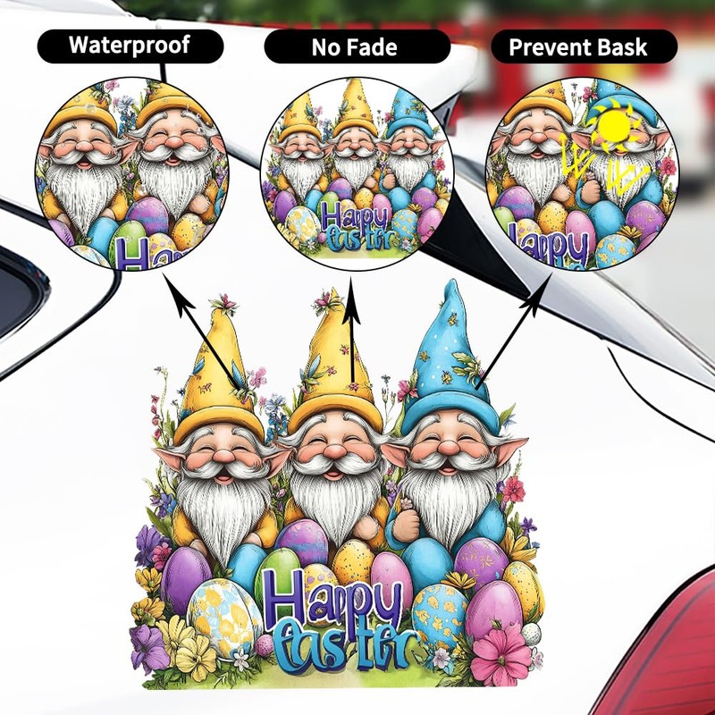 Iprokiu Happy Easter Car Sticker Waterproof PVC Double-Sided Printed Cute