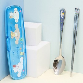 Sanrio Cinnamoroll All-in-One All-Stainless Steel Cutlery Clear Case Set Kindergarten Cutlery Set Elementary School Children Portable / 산리오 시나모롤 올인원 올스텐수저 클리어케이스 세트 유치원수저세트 초등학생 어린이 휴대용