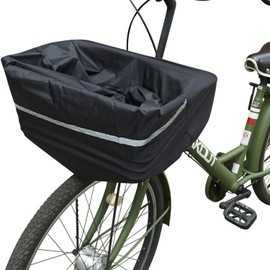 大きい荷物も入る巾着型 キアーロ 自転車 前かごカバー ブラック 安全バスケットカバー前用 大容量 雨の日にかぶせるだけ 防水加工 大型カゴ対応