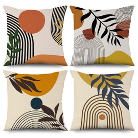 Mid Century Modern Pillow Cover Boho Aesthetic Throw Pillow Covers Cushion Covers Leaves Abstract Sun Curves Pillow Cover 16x16 Decorative Pillow Covers for Couch Car and Sofa,(16 x 16)